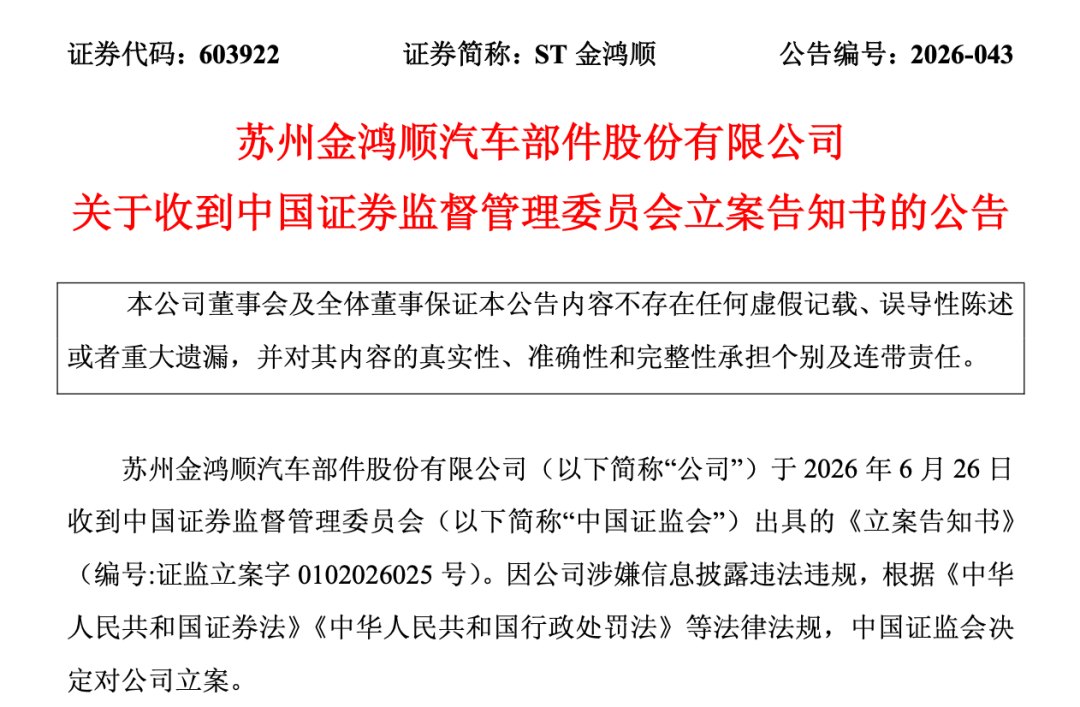 603922，被证监会立案！公司称无法与实控人取得联系！